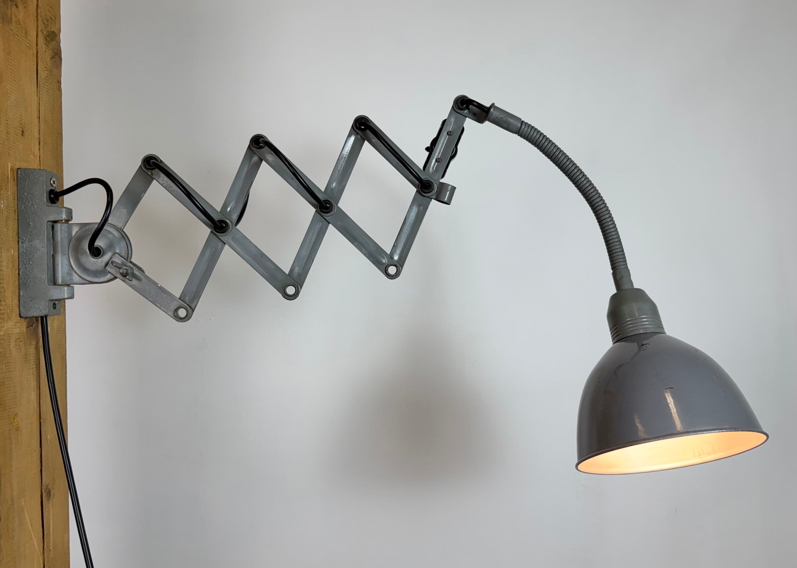 Grey Industrial Gooseneck Scissor Wall Lamp from Elektroinstala, 1960s
