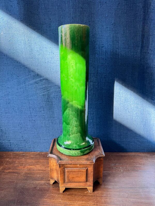 Grand vase Art nouveau en grès émaillé vert craquelé – Col balustre fu