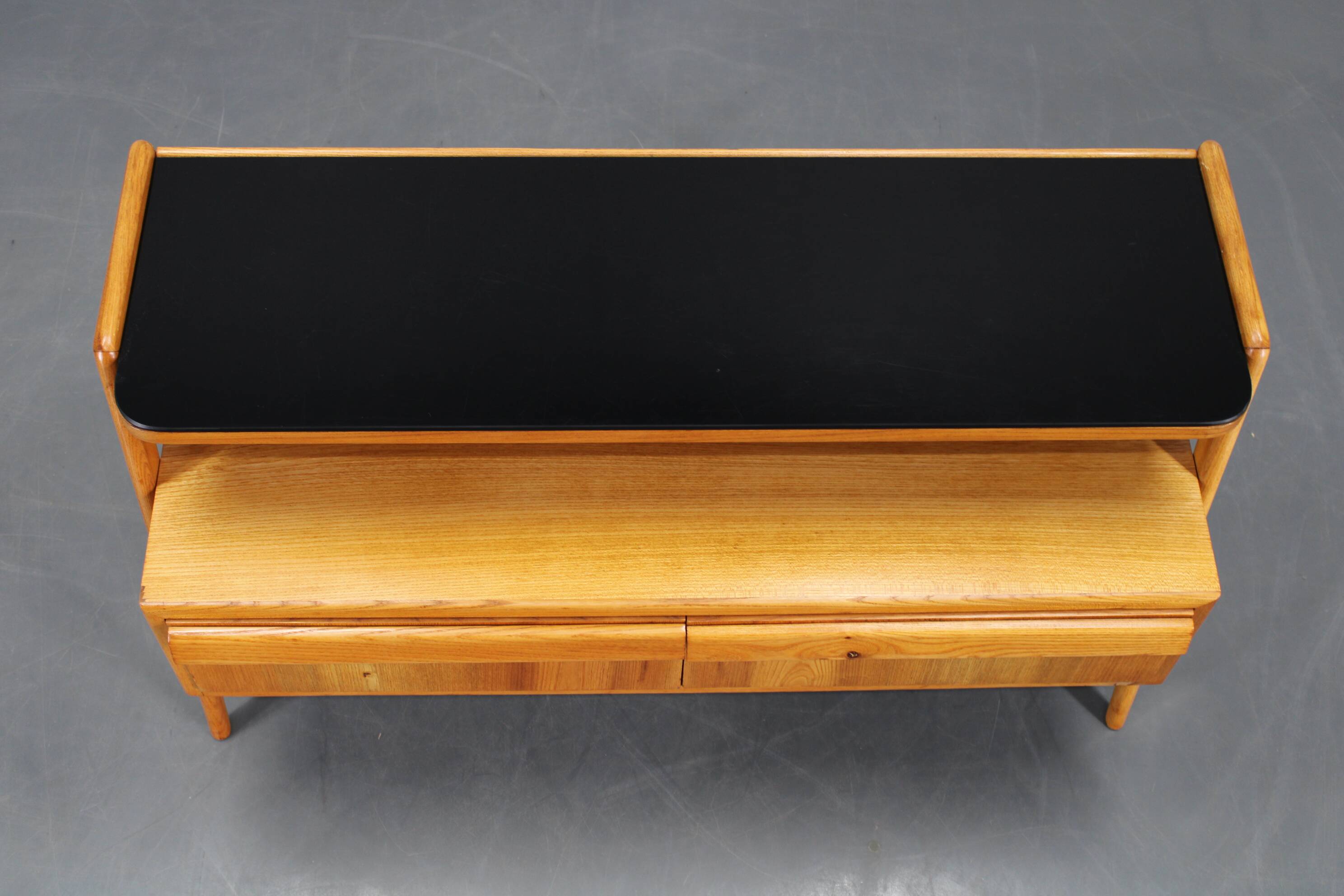 1960s Czechoslovakian Maple TV Rack with Drawers and Glass Top