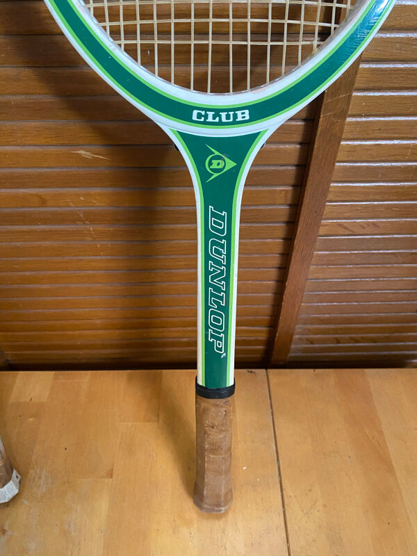 Paire raquette tennis ancienne dunlop club bois + housse sport vintage