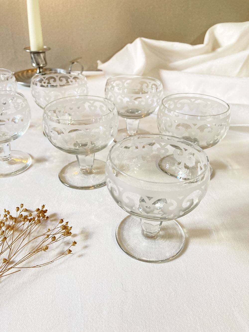 Antique engraved crystal aperitif glasses