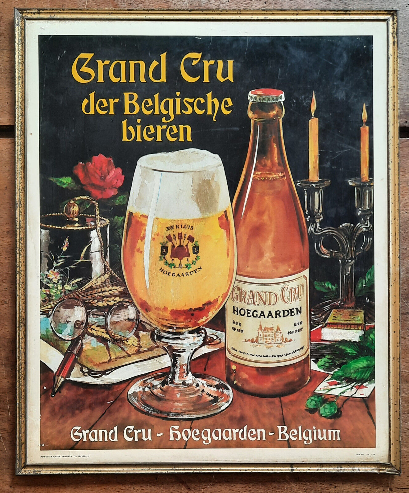 Old sheet metal plate "Hoegaarden grand cru beer" 33x40cm 60's