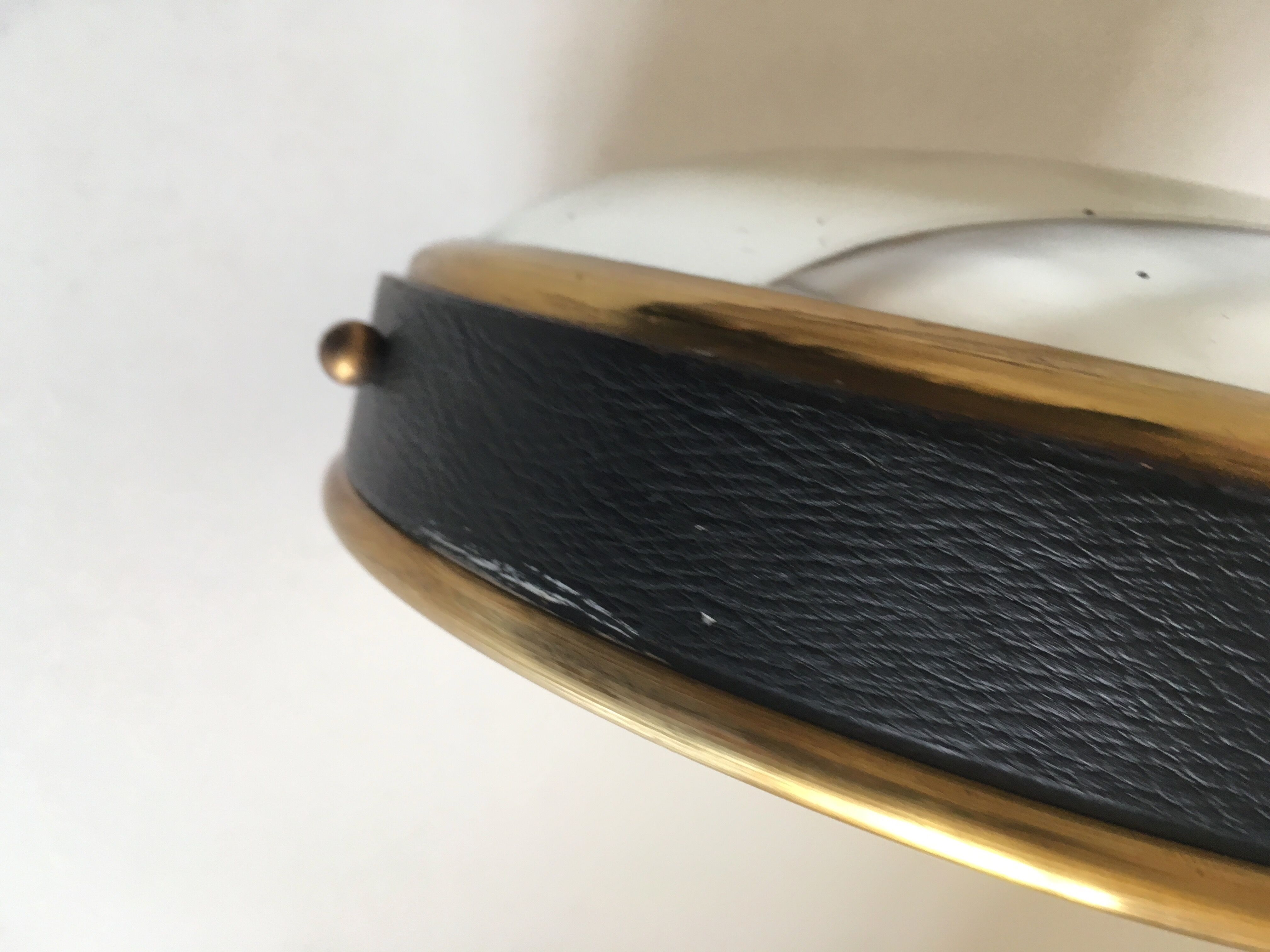 Leather and brass bulging witch mirror 1970 21cm