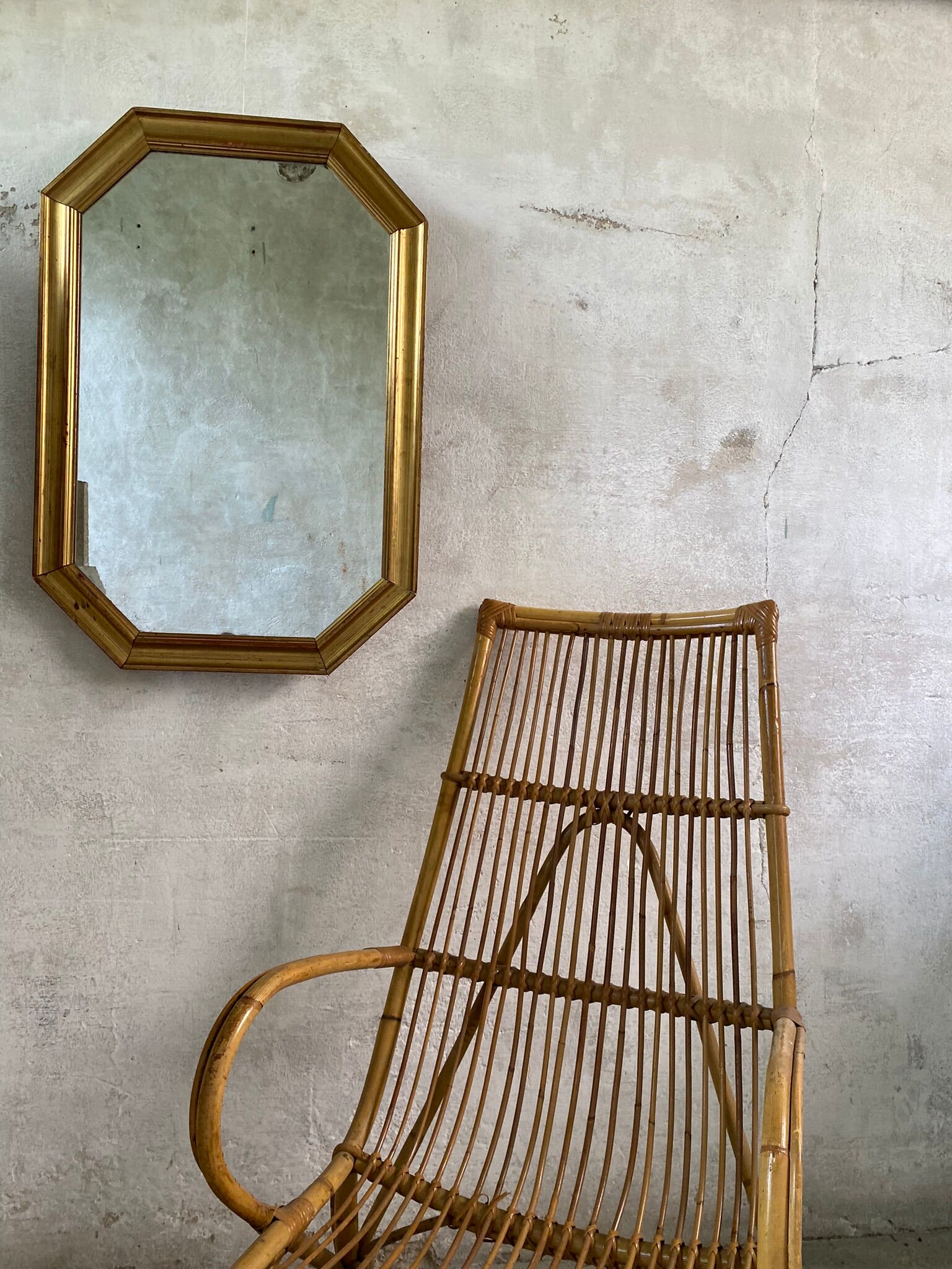 Octagonal Wall Mirror with Vintage Molded Gilded Wood Frame