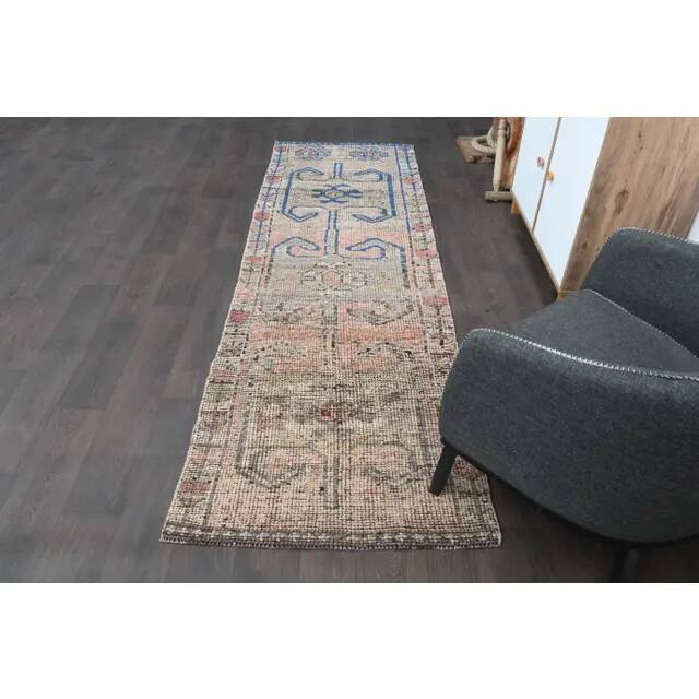 1970s Turkish Oushak Handmade Wool Cotton Orange Runner Rug 91x291