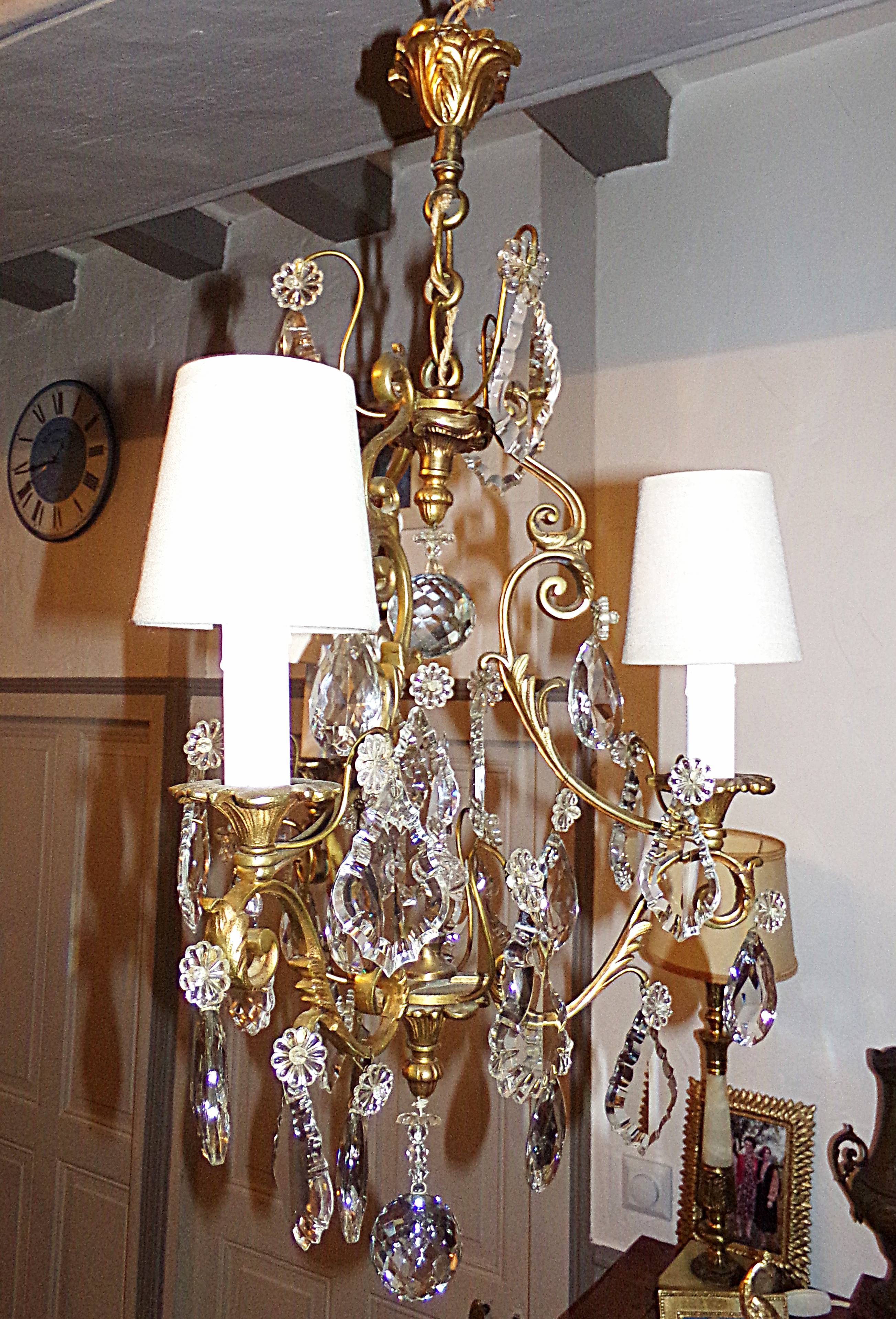 Antique Brass Chandelier with Antique Tassels and Lampshades