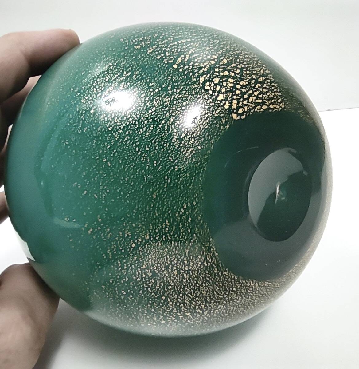 Green Cased Alga Glass Vase with Gold Leaf by Tomaso Buzzi for Venini