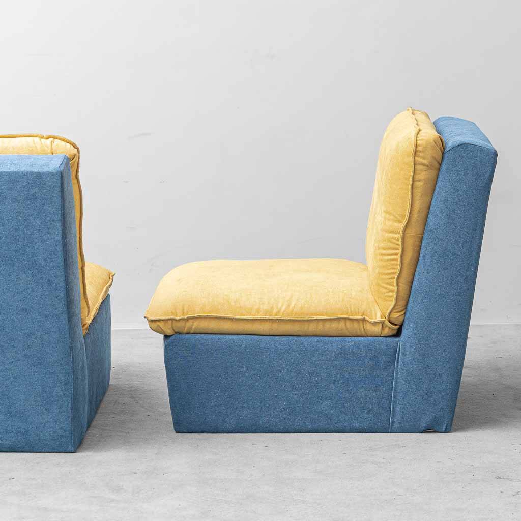 Vintage modular sofa with 3 elements in two-tone fabric – 1970s