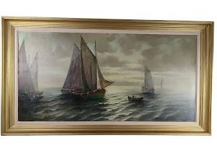 19th Century Marine Oil on canvas Gillet sailboats The tartanes 60 x 122cm
