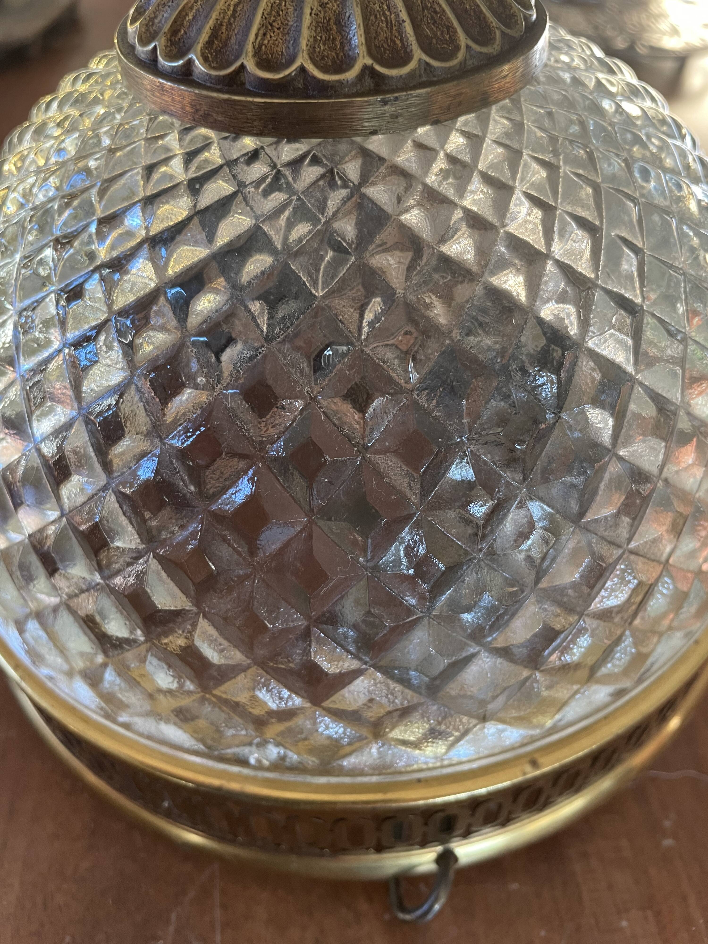 Suspension brass basket and glass vintage diamond tip