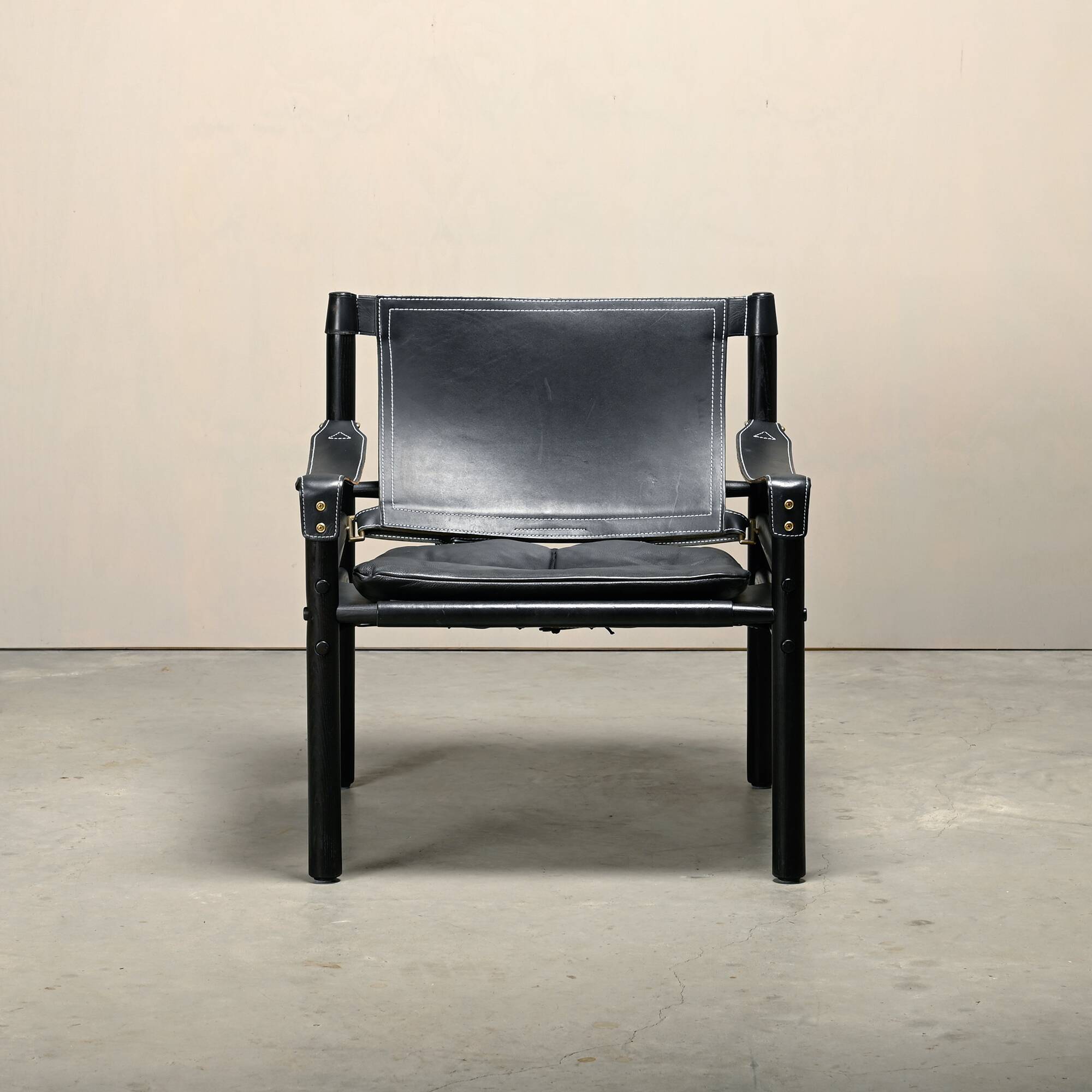 Arne Norell Sirocco Safari Lounge Chair in Black Leather and Stained Ash