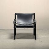 Arne Norell Sirocco Safari Lounge Chair in Black Leather and Stained Ash