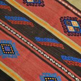 6x9 Blue & Red Details Kilim Rug,Modern Mid Century,Wool Area Rug,175x261Cm