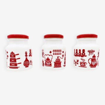 Pots à épices en opaline décor cuisine rouge