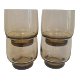 Set of 4 vintage 70s smoked glass water glasses