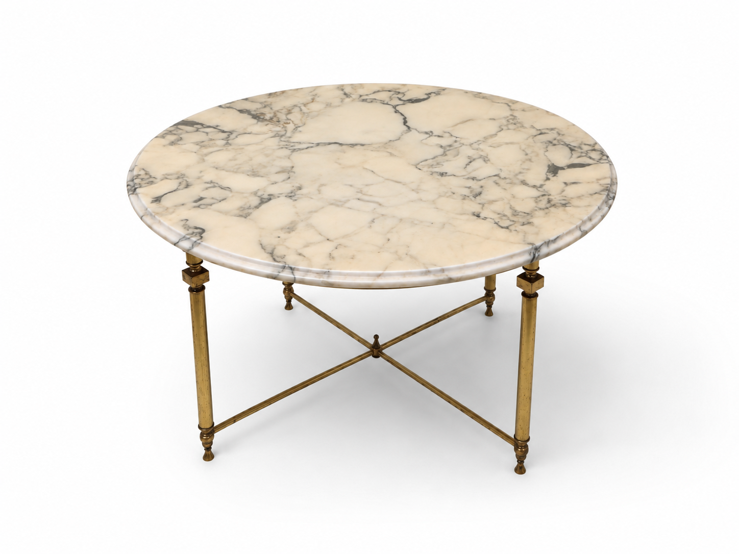 Round marble coffee table with brass base