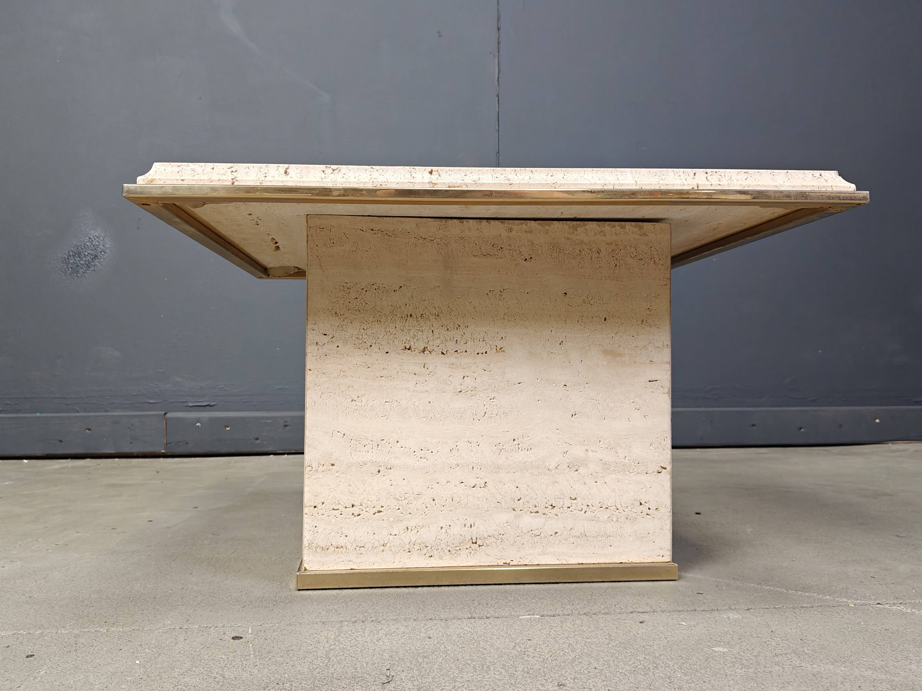 Vintage travertine and brass coffee table by Fedam, 1970s