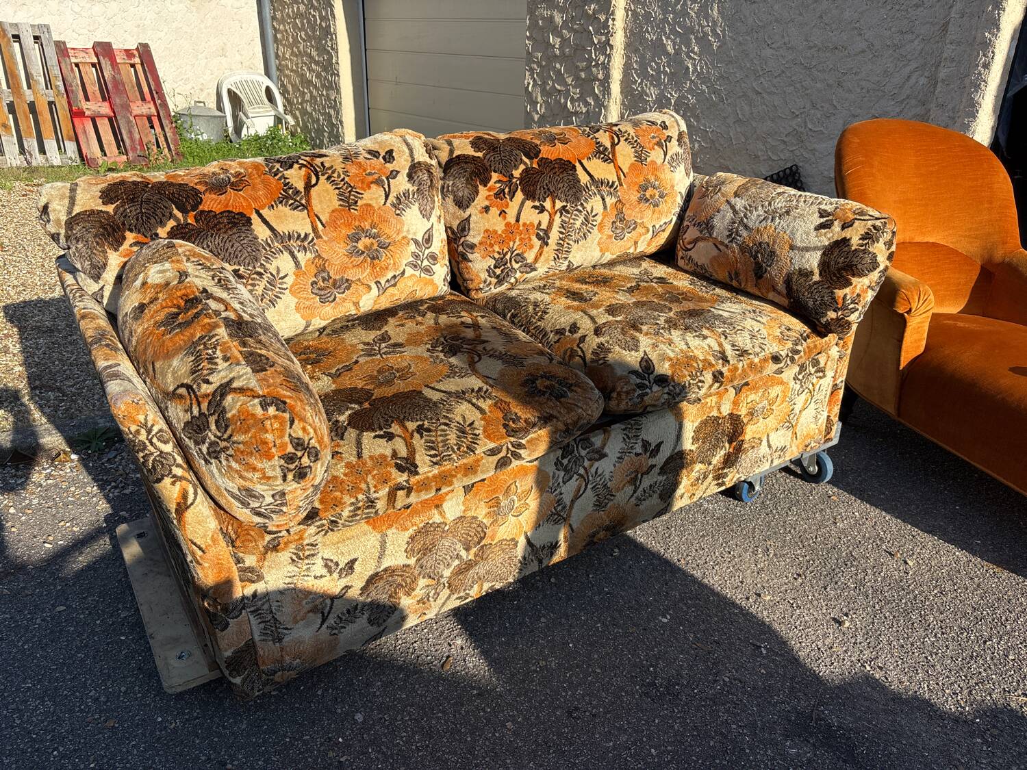 Vintage velvet convertible sofa