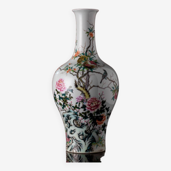 Qing Dynasty Style Famille Rose Porcelain Bird and Flower Motif Appreciation Vase Classic Crafts
