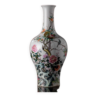Vase d'appréciation en porcelaine Rose de Style dynastie Qing, Motif d'oiseau et de fleur, artisanat classique