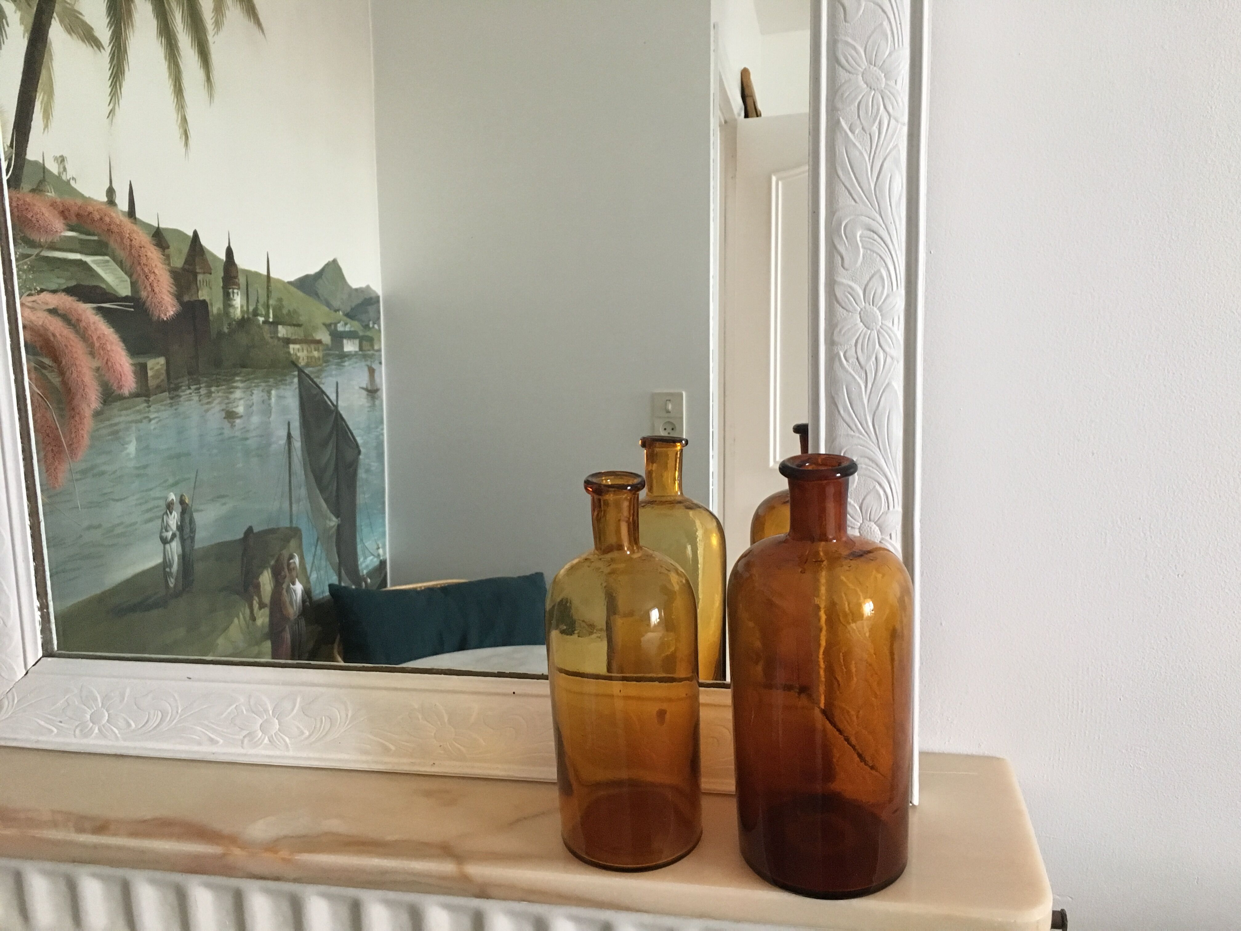 Duo of amber apothecary bottles