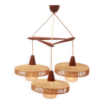 Lampe de plafond en teck des années 1960 triangle