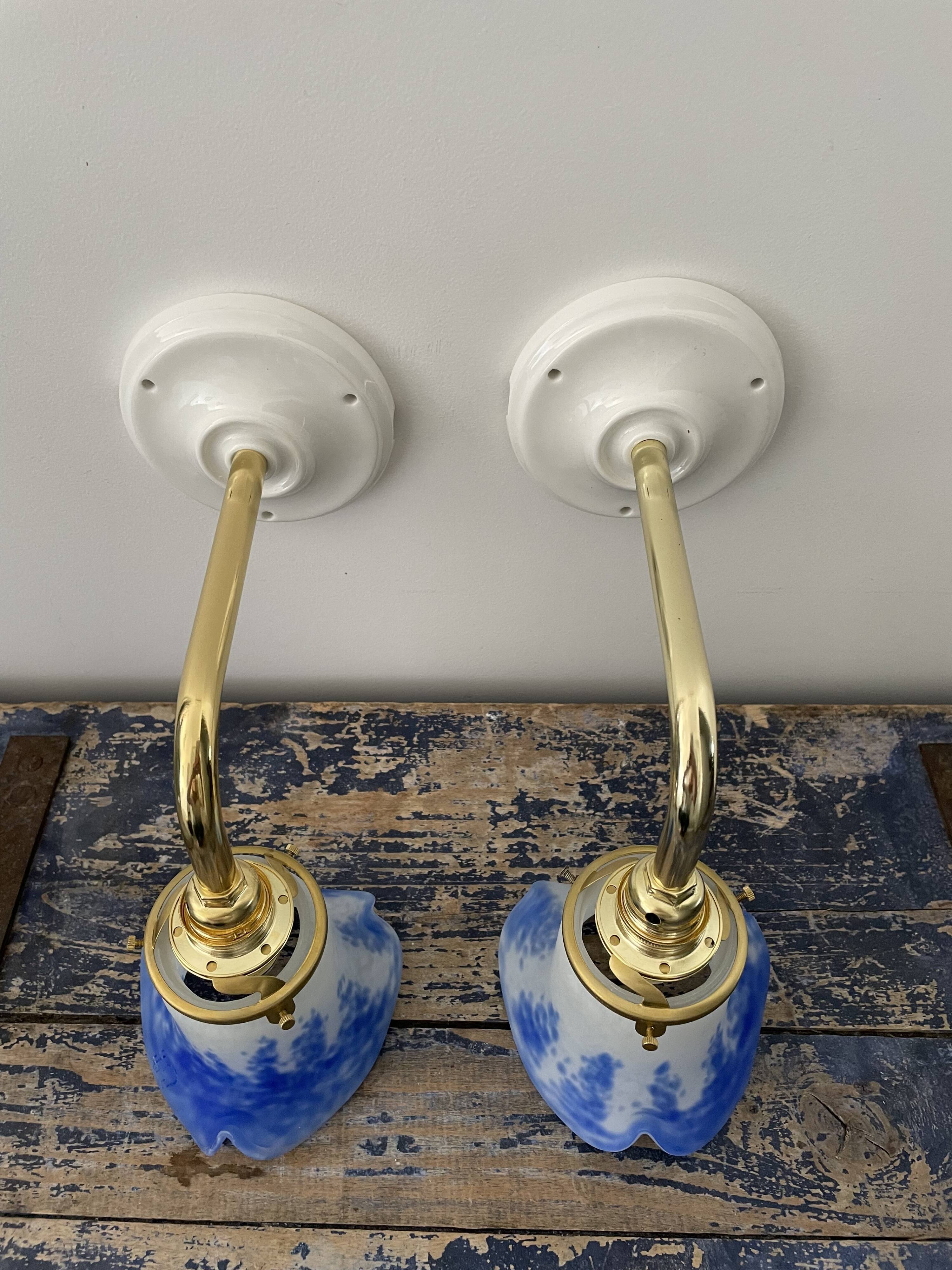 Pair of art deco wall lamps electrified to nine