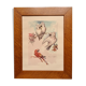 lithography of Watercolor signed with parrot in a magnifying glass frame 62x50