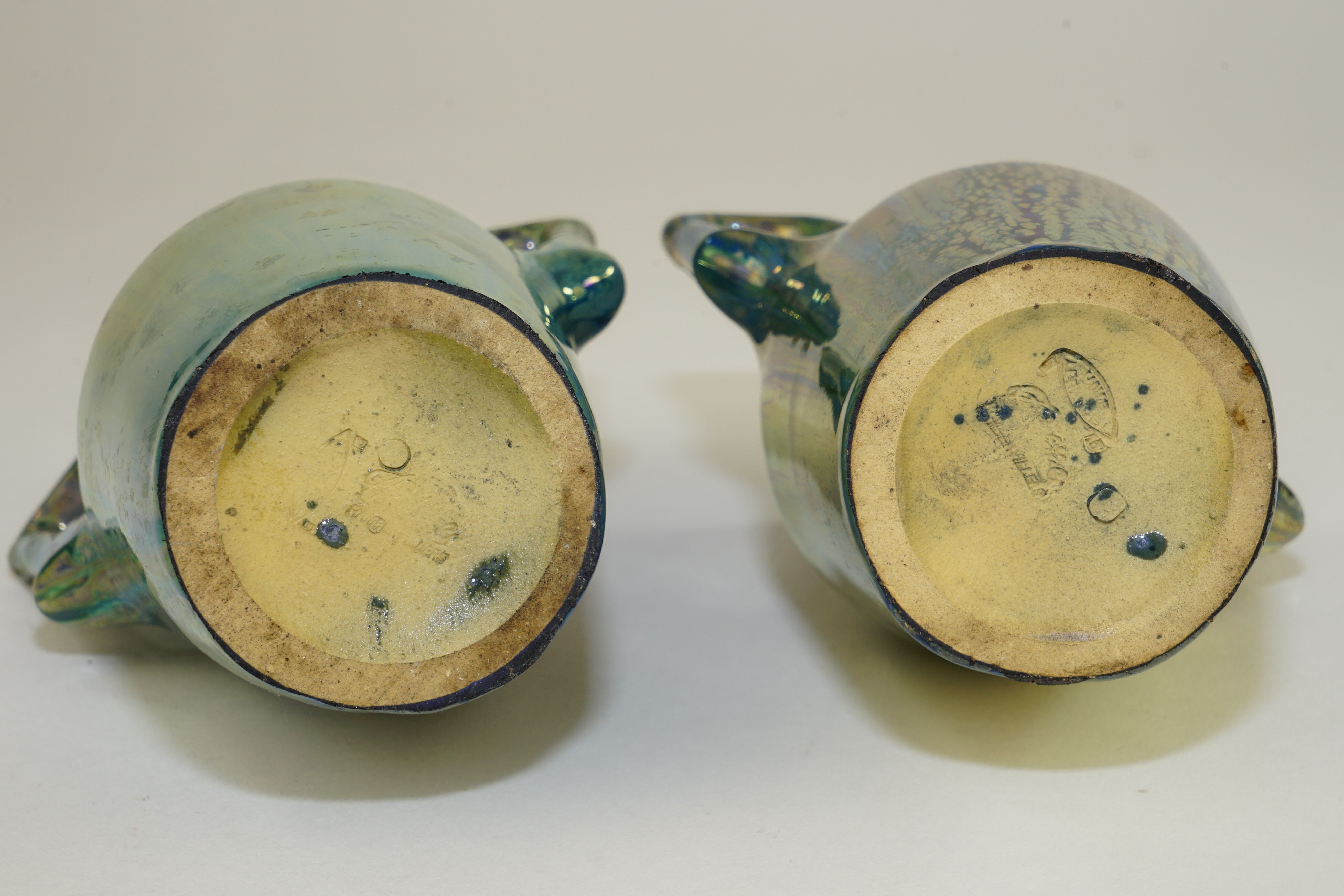 Ceramic alphonse cytere (1861-1941) pair of metallise sandstone vases