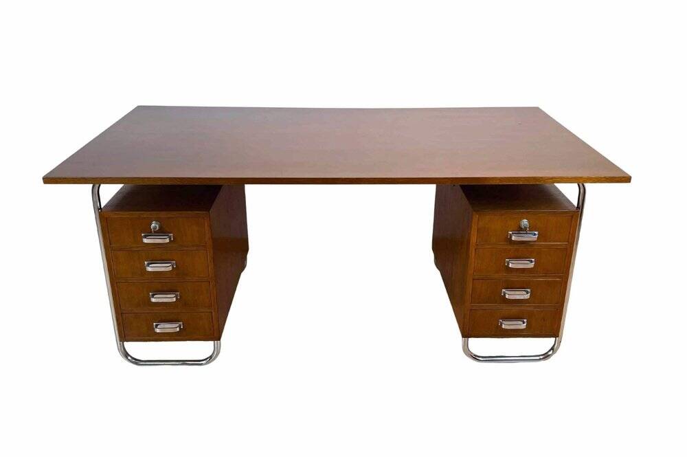 Vintage Bauhaus Oak Veneer Desk from Mücke & Melder, 1940s