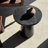 Black solid mango side table (monoxyle) with conical legs