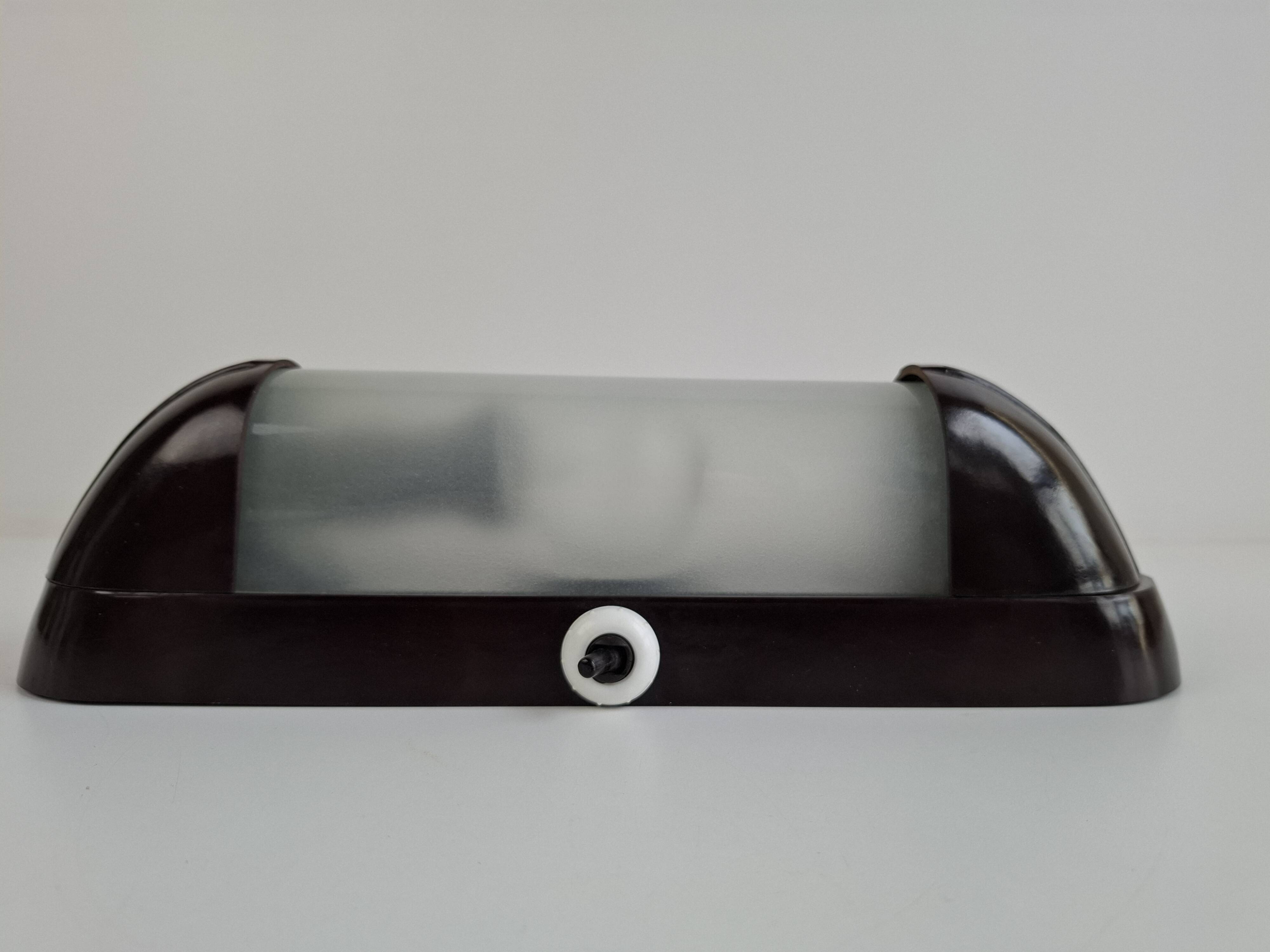 1930s Czechoslovak Art Deco Bakelite Wall Lamp with Frosted Glass