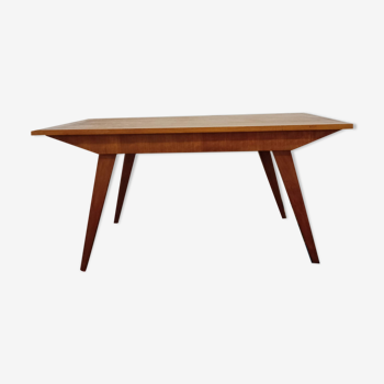 Table pieds compas en bois blond 1950