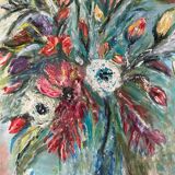 Painting: Oil on cardboard - Fauvism bouquet