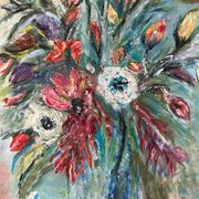 Tableau, huile sur carton "Bouquet"
