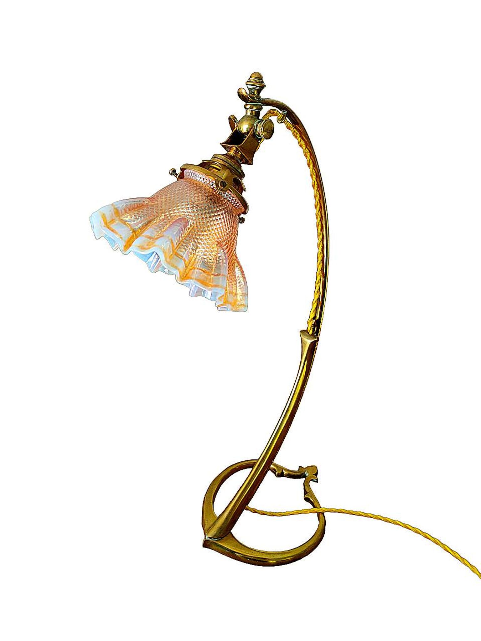 Lamp art & craft foot gooseneck was benson adjustable bronze and lampshade tulip iridescent crystal