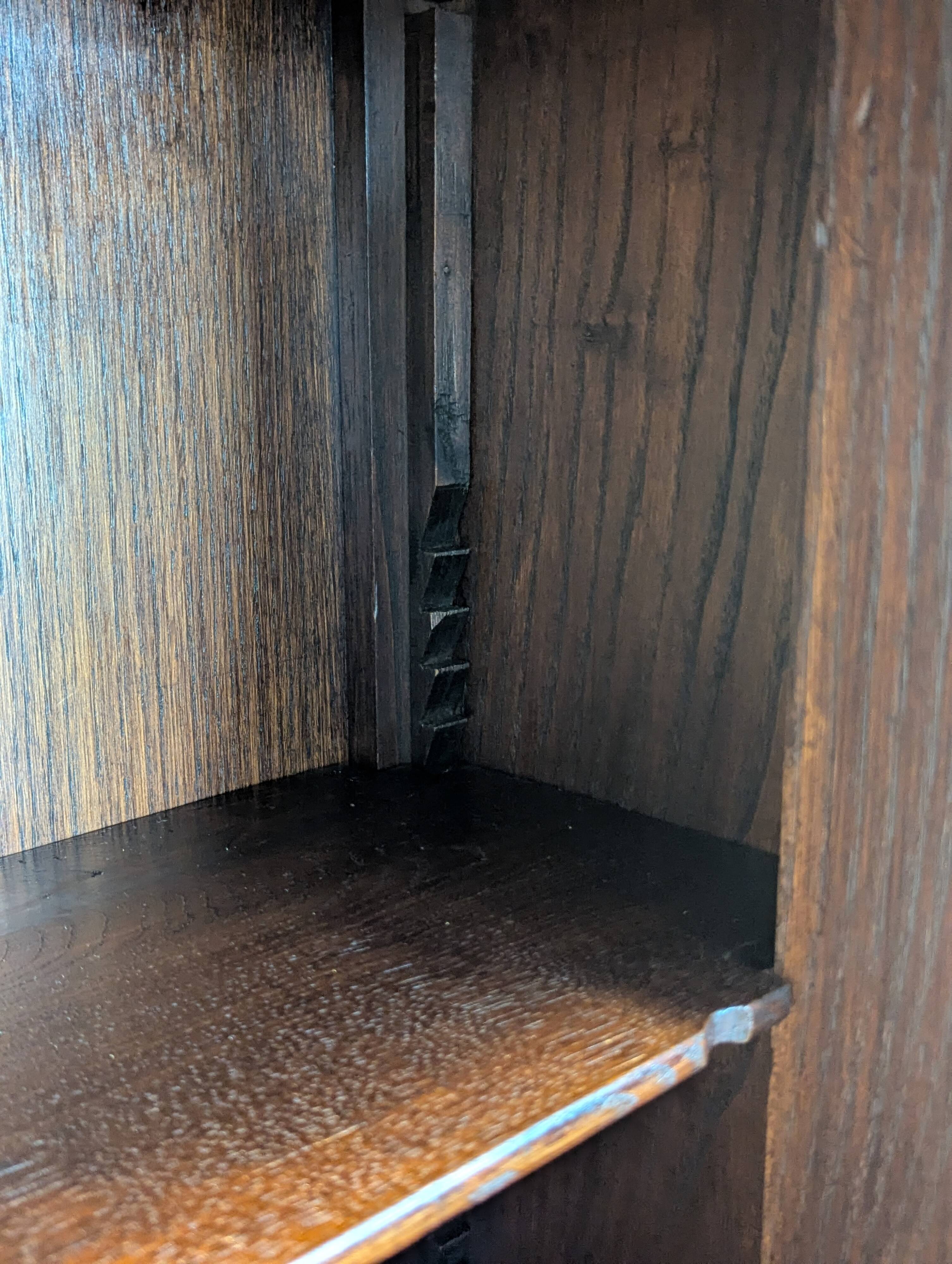 Two-body display cabinet in oak, Henri II style.