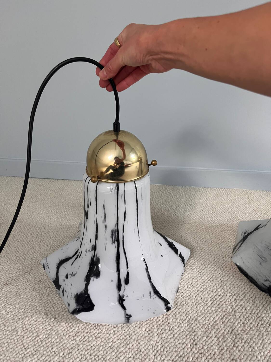 Glass pendant lights by Peill & Putzler, Petunia model 1970