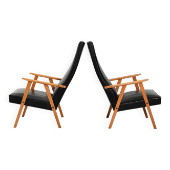Pair of High Back Scandinavian armchairs in faux leather from the 1950s–60s