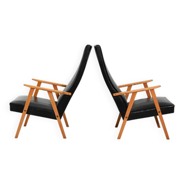 Pair of High Back Scandinavian armchairs in faux leather from the 1950s–60s