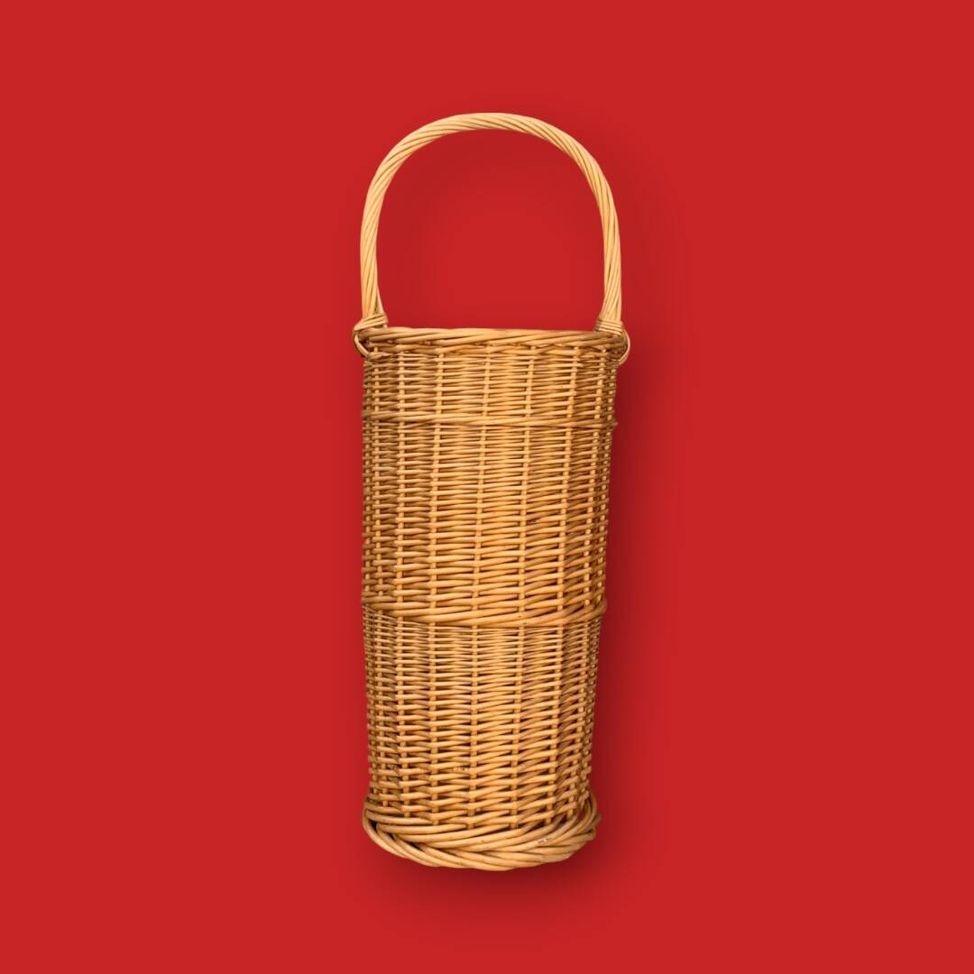 Antique woven wicker umbrella stand – handmade – 1970s