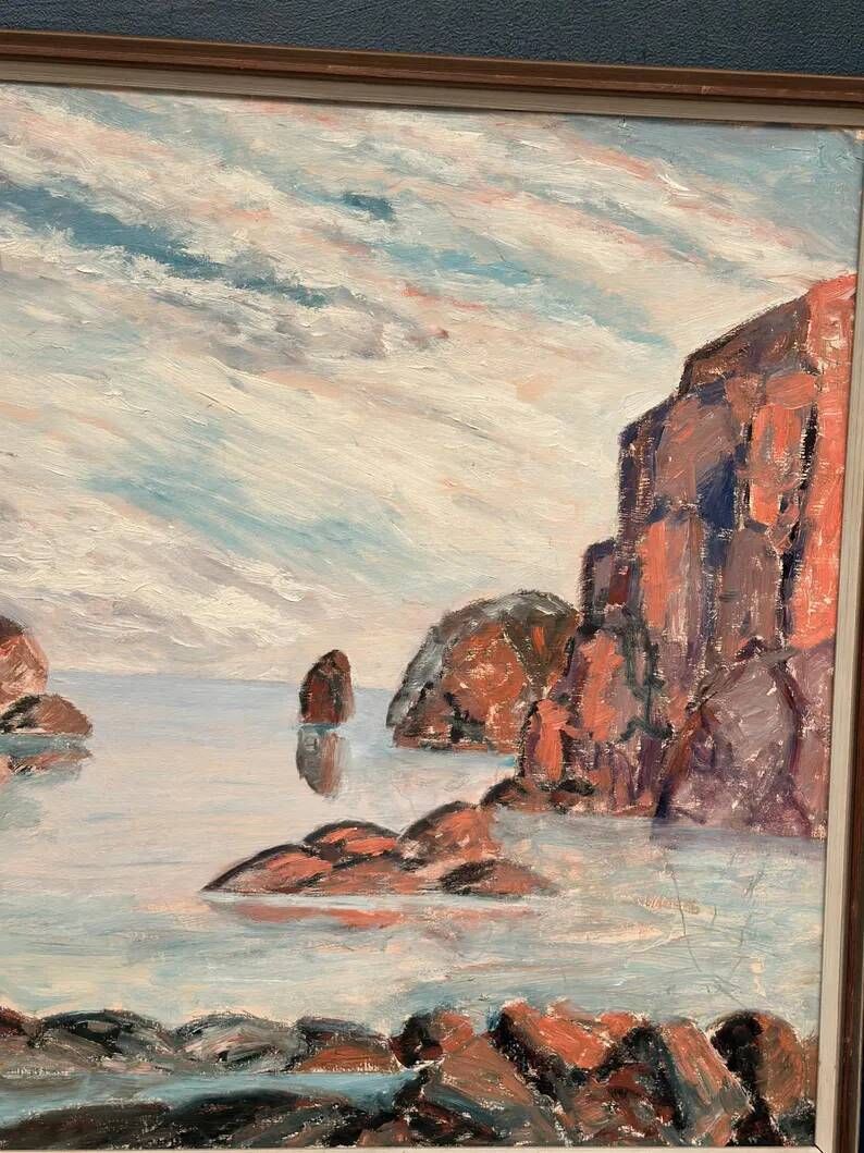 Original Large Swedish Oil on Panel – “Coastal Landscape” – Signed – Vintage & Framed