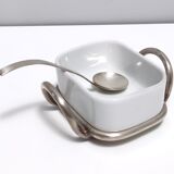 Postmodern Lino Sabattini Silver-Plated and Ceramic Cheese Bowl with Spoon