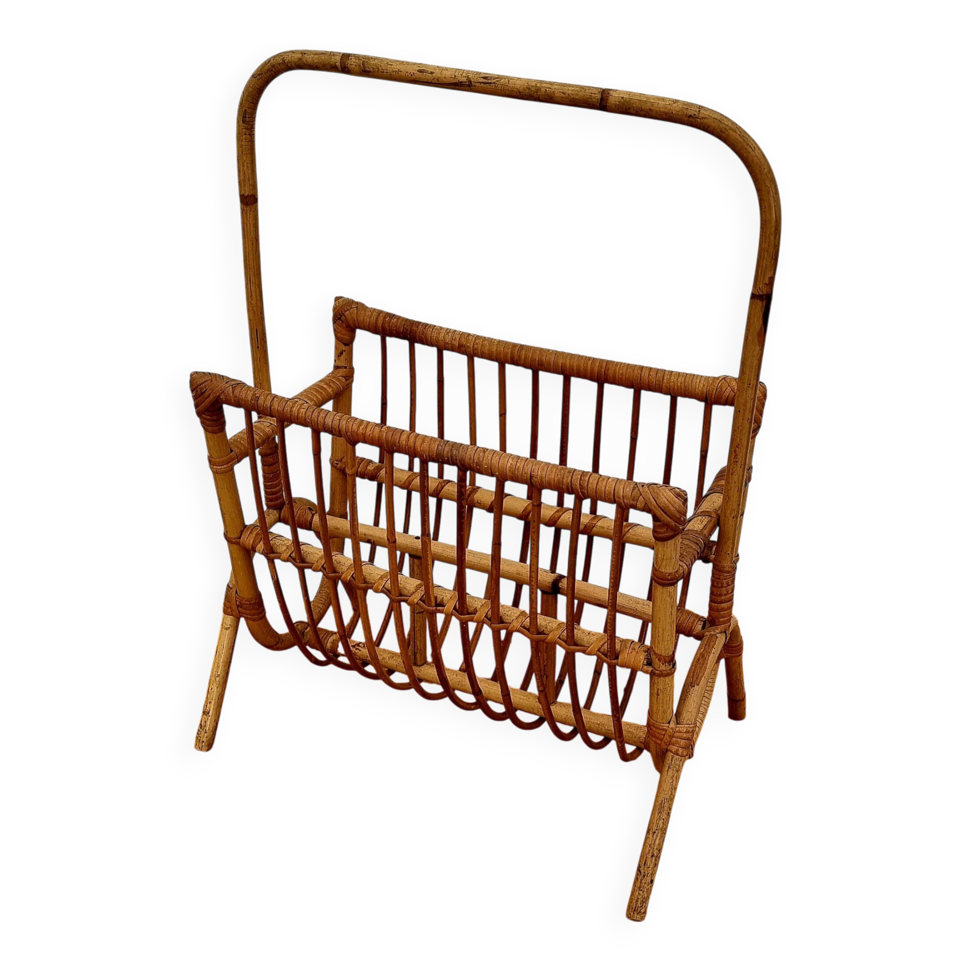 Vintage rattan magazine rack