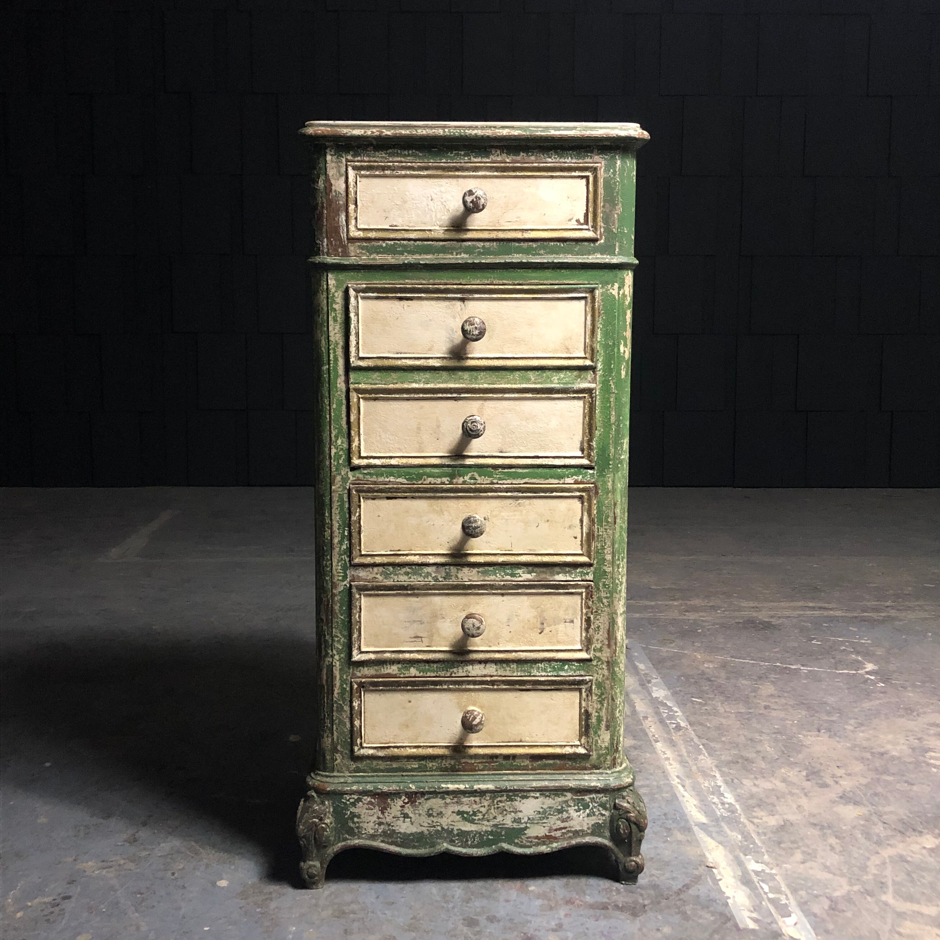 Old wooden dresser, aged green patina