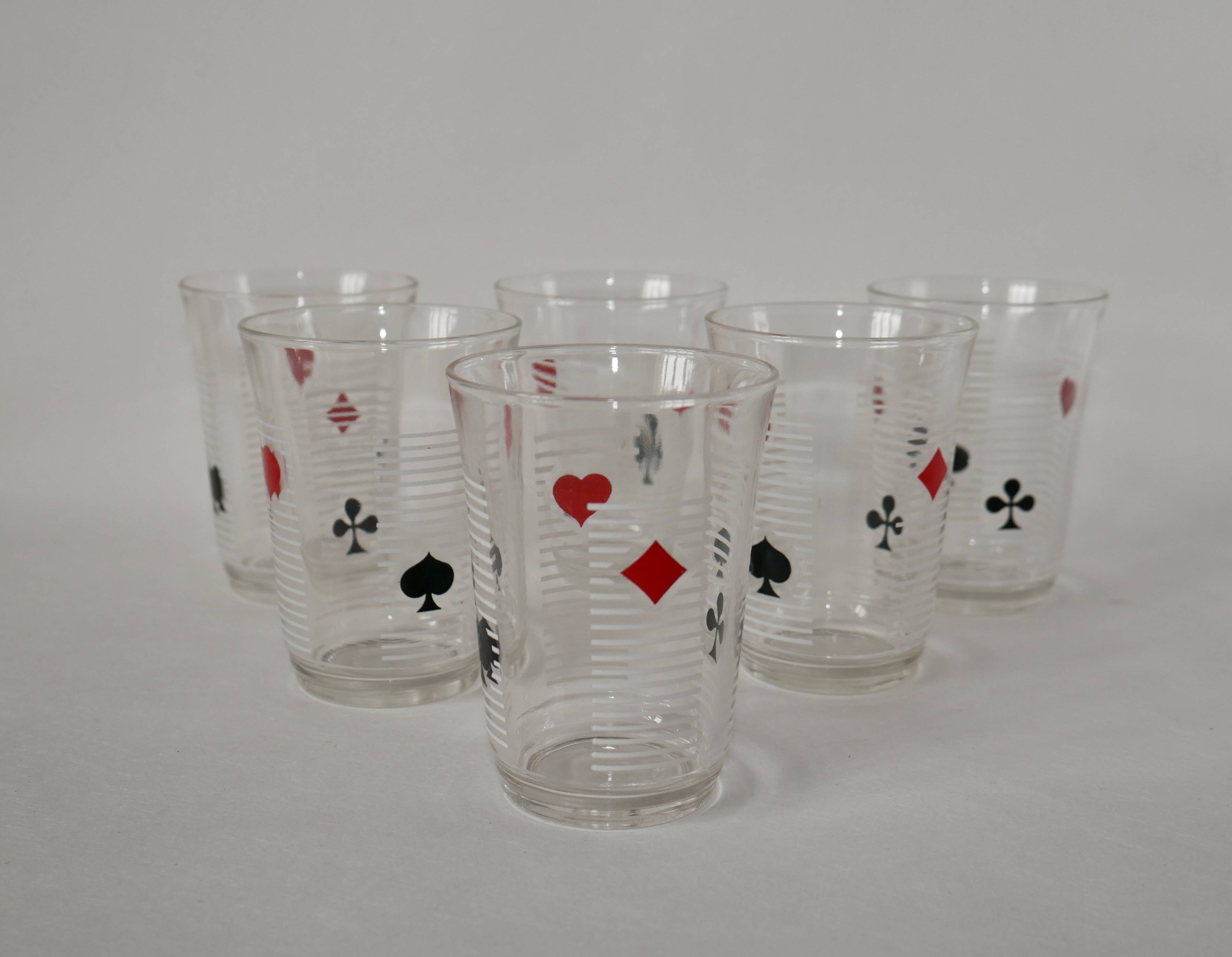 Set of 6 70s card game water glasses