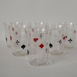 Set of 6 70s card game water glasses