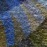 Mid-century Modern High Pile Blue Rya Rug, Sweden, 1960s
