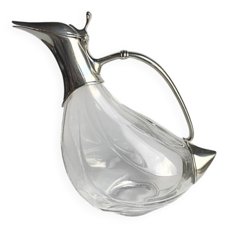 Vintage crystal and chrome metal duck carafe