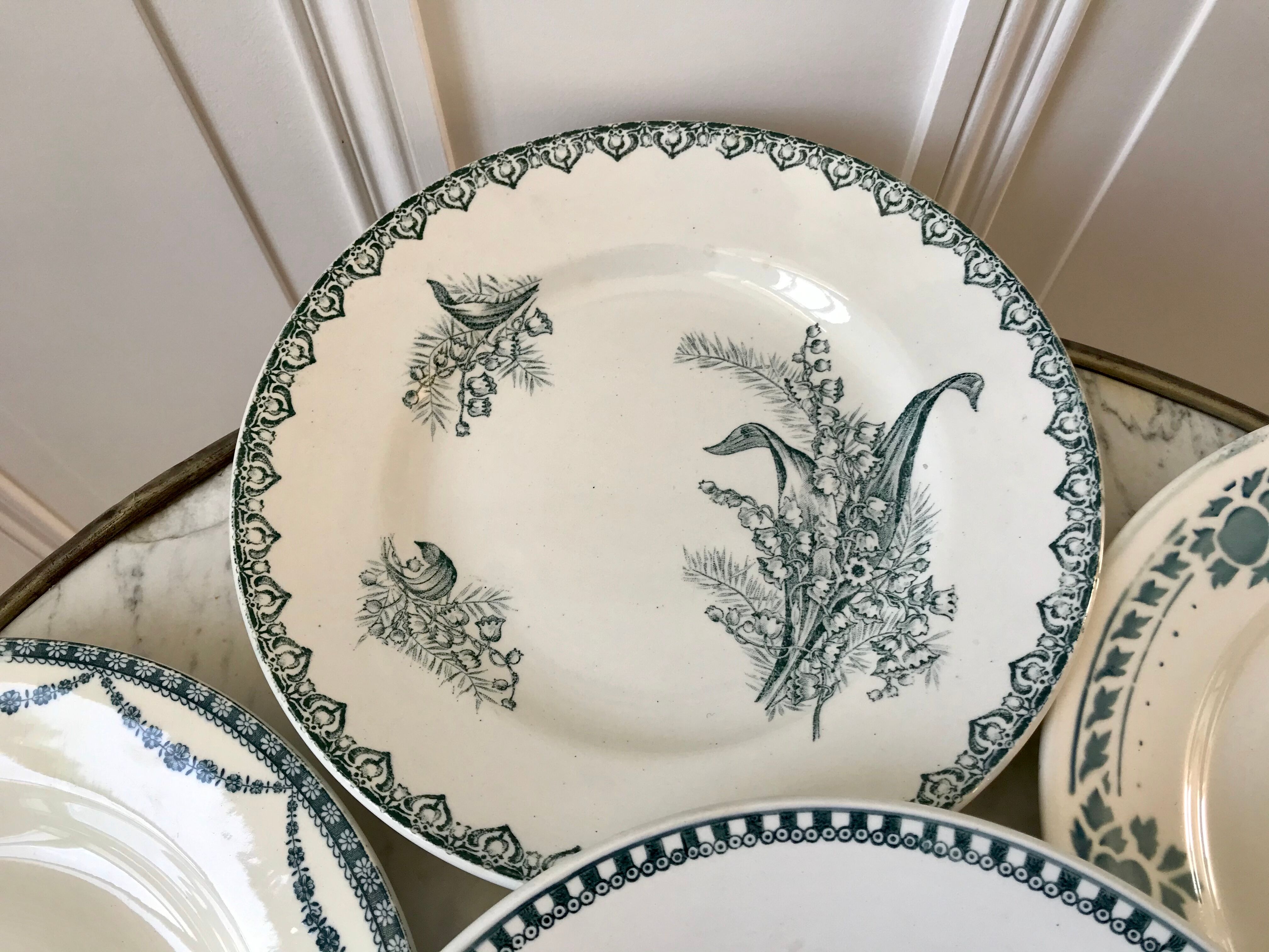 Set of 6 flat plates Terre de Fer late nineteenth